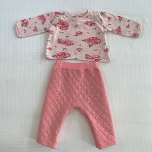 Petit Bateau Pink Floral Roses Quilted Outfit 6 months, Size 6m Soft Warm Pretty